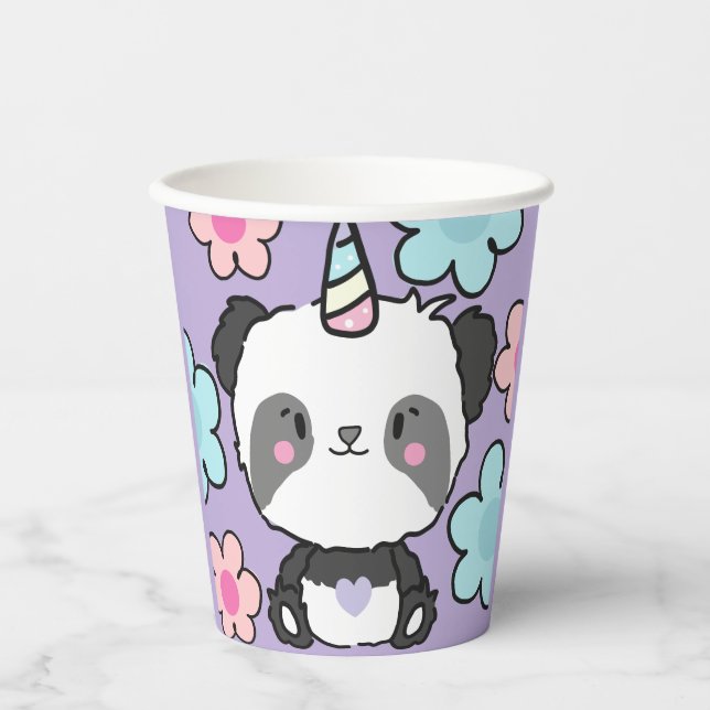 Gobelets En Papier Sweet Panda Unicorn Girls Rainbow Birthday (Recto)