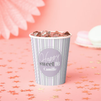 Gobelets En Papier Sweet sixteen | Gris et pourpre doux