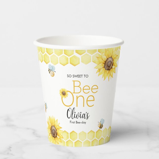 Gobelets En Papier Sweet To Bee One First Bee Day Anniversaire (Recto)