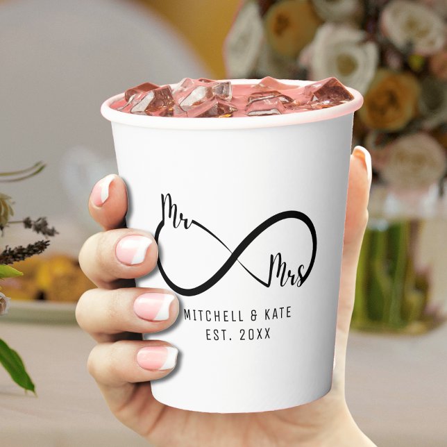 Gobelets En Papier Symbole de mariage de M. et Mme Infini (Mr & Mrs Infinity Symbol Wedding Paper Cups
)