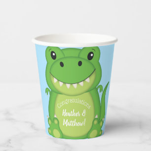 Gobelets En Papier T-Rex Dinosaur Baby shower bleu