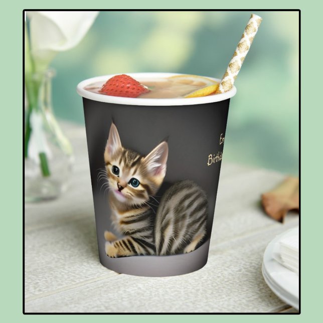 Gobelets En Papier Tabby chatte mignonne - anniversaire de enfant (Créateur téléchargé)