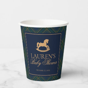 Gobelets En Papier Tartan Plaid Cheval à Bascule Classique Baby Showe