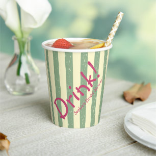 Gobelets En Papier Tasse de mariage rayée verte sauge pour boisson