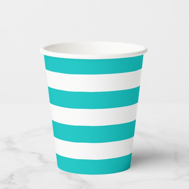 Gobelets En Papier Tasse de papier turquoise et blanc (Recto)