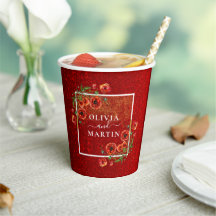 Tasse en papier de mariage Elegant Poppy Rouge Pai