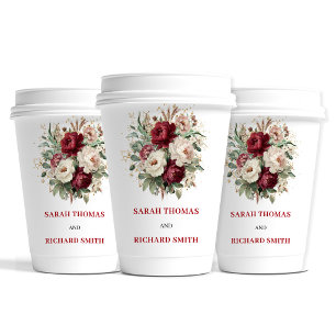 Gobelets En Papier Tasses de mariage florales bordeaux blush classiqu