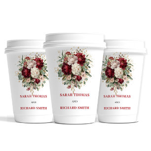 Gobelets En Papier Tasses de mariage florales bordeaux Blush délicat