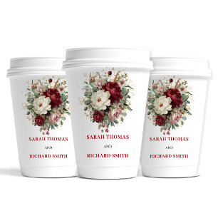 Gobelets En Papier Tasses de mariage florales bordeaux blush Marsala