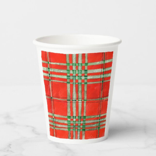 Gobelets En Papier Tasses de papier TARTAN SCOTT ROUGE (Recto)