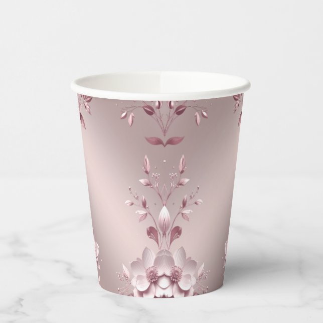 Gobelets En Papier Tasses en papier à fleurs roses délicates (Gauche)