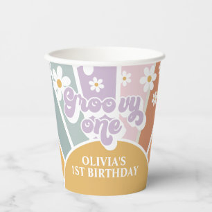Gobelets En Papier Tasses en papier arc-en-ciel Groovy One Retro Suns