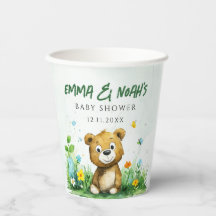Tasses en papier Baby shower à ours bois