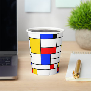 Gobelets En Papier Tasses en papier d'art abstrait de style Piet Mond