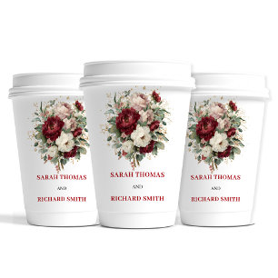 Gobelets En Papier Tasses en papier de mariage chic blush burgundy or