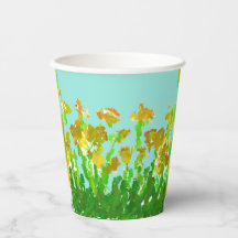 Tasses en papier florales vertes et dorées abstrai