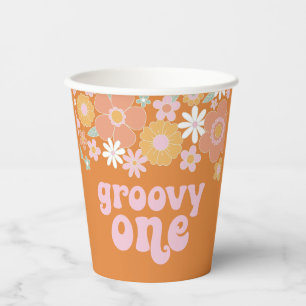 Gobelets En Papier Tasses en papier Groovy One Retro Floral pour le p