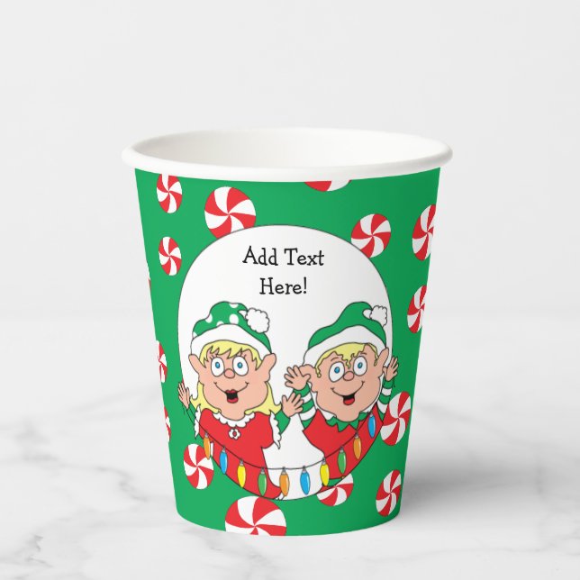Gobelets En Papier Tasses en papier "Joyeux elfes" 8 oz. (Recto)