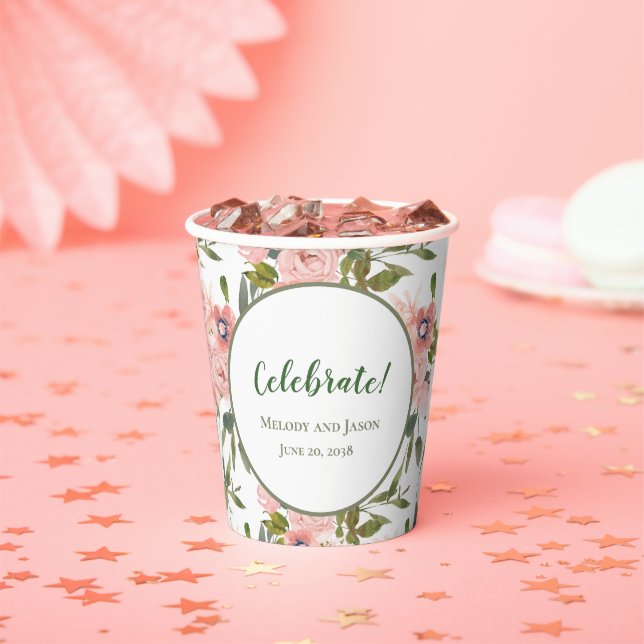 Gobelets En Papier Tasses en papier mariage anniversaire thème rose r (Insitu)