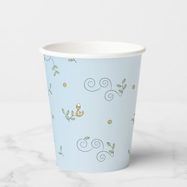 Gobelets En Papier Tasses en papier "Oiseaux d'or/BLEU" 8oz. (Recto)