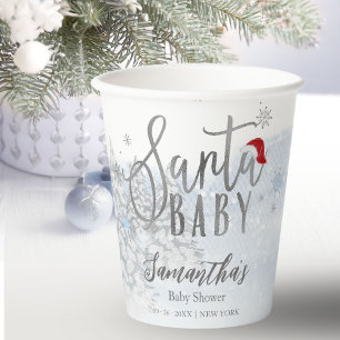 Gobelets En Papier Tasses en papier pour Baby Shower de Noël Santa Ba