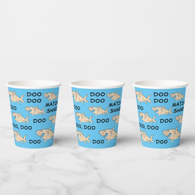 Gobelets En Papier Tasses en papier "Requins Matzah Pâques" 8 oz. (Multi)