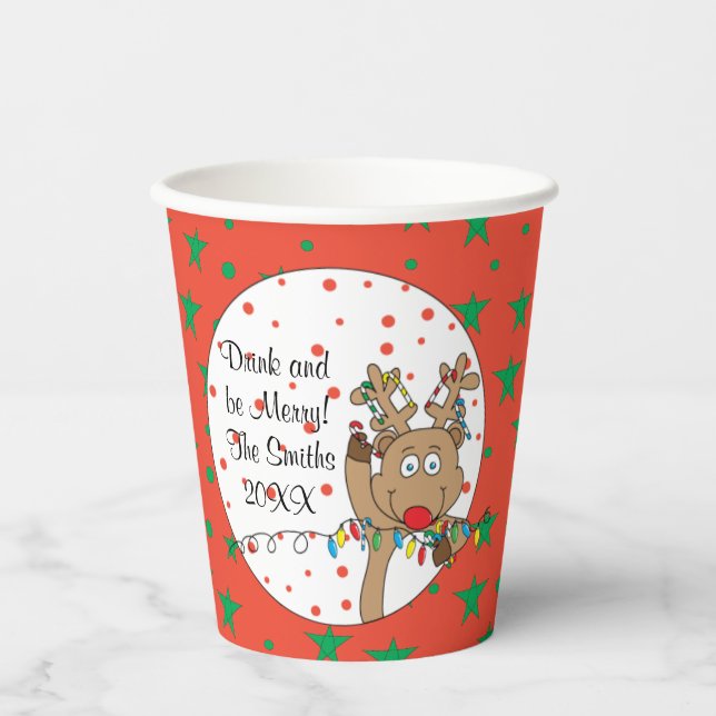 Gobelets En Papier Tasses en papier "The Happy Reindeer" 8 oz. (Recto)