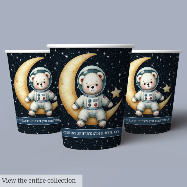 Gobelets En Papier Teddy Bear Astronaut Birthday Boy Party tasses de  (Teddy Bear Astronaut Birthday Boy Party Paper Cups)