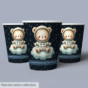 Gobelets En Papier Teddy Bear Astronaut Boy Party tasses Space Annive