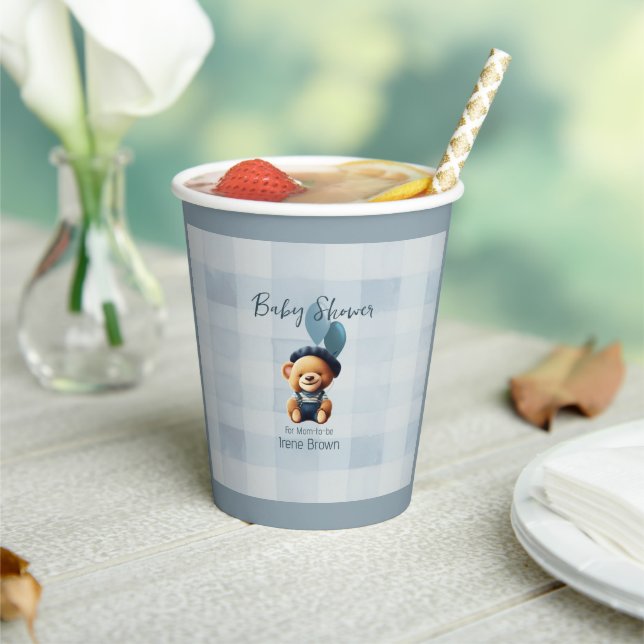 Gobelets En Papier Teddy Bear Jean Baby shower Bleu (Insitu)