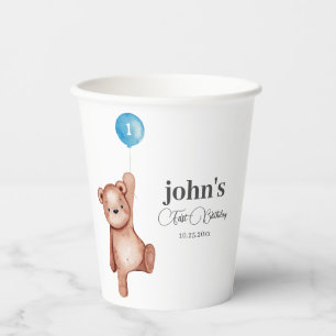 Gobelets En Papier Teddy Bear Première fête d'anniversaire
