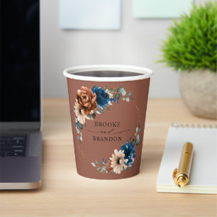 Gobelets En Papier Terracotta Marine Bleu Vert Mariage géométrique