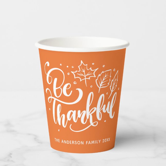 Gobelets En Papier Thanksgiving Be Thanksgiving Script Harvest Orange (Recto)