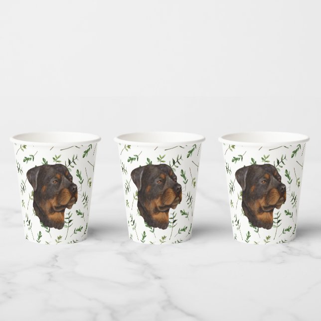 Gobelets En Papier Thème d'aquarelle Baby shower Rottweiler (Multi)