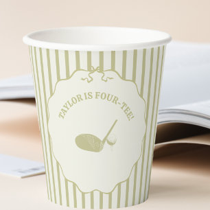 Gobelets En Papier Thème de fête de golf rayures vert sauge et crème