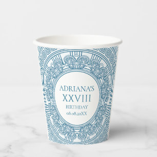 Gobelets En Papier Thème de soirée toge Grèce antique avec motif bleu