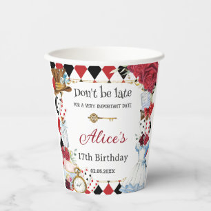 Gobelets En Papier Thème floral rouge Alice au pays des merveilles po