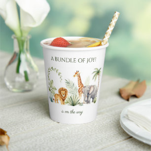 Gobelets En Papier Thème jungle Lion, Girafe et Éléphant