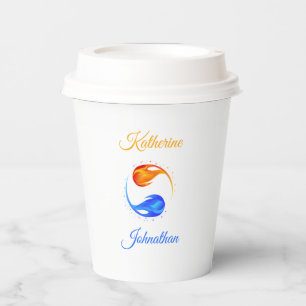 Gobelets En Papier Thème Mariage Twin Flame - Blanc