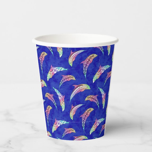 Gobelets En Papier Tie Dye Animaux marins Dolphins Marlins (Recto)