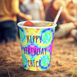 Gobelets En Papier Tie Dye Hippy Anniversaire Coupes de papier
