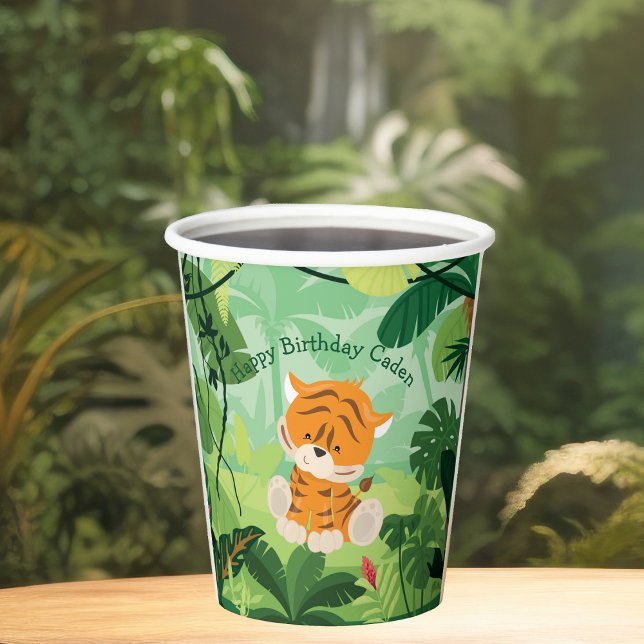 Gobelets En Papier Tigre mignonne Anniversaire Fête Personnalisé Enfa (Créateur téléchargé)