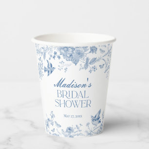 Gobelets En Papier Toile Bleue De Jouy Vintage Fête des mariées Flora