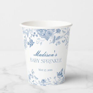 Gobelets En Papier Toile Bleue De Jouy Vintage Floral Baby Sprinky