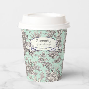 Gobelets En Papier Toile de Jouy florale grise vintage couleur menthe