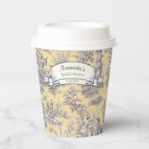 Gobelets En Papier Toile de Jouy florale jaune grise vintage