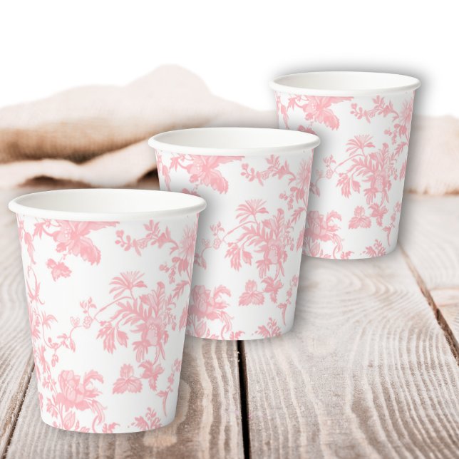 Gobelets En Papier Toile de Jouy Girl Pink Bow First 1st Birthday (Créateur téléchargé)