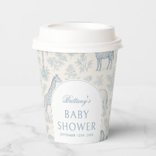 Gobelets En Papier Toile De Jouy Safari Animaux Blue Boy Baby shower