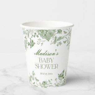Gobelets En Papier Toile Verte De Jouy Baby shower Floral Vintage