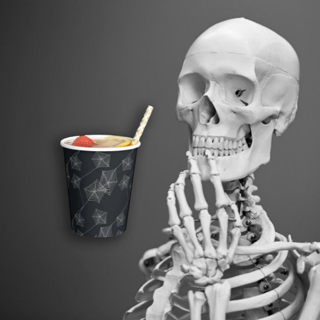 Gobelets En Papier Toiles d'araignée noire Halloween (Black spider webs Halloween Paper Cups)